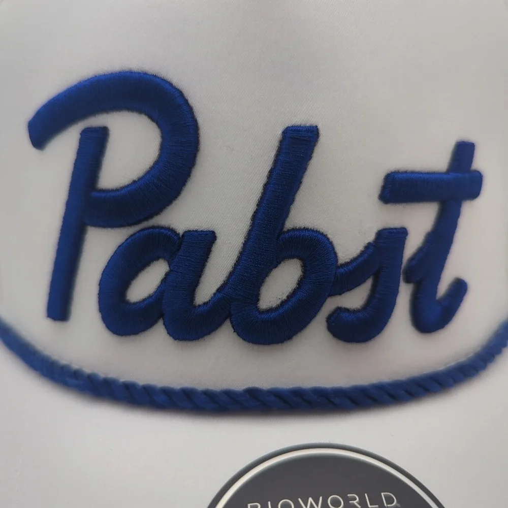 Pabst Blue Ribbon Bioworld Rope Hat White Blue Snapback Cap OSFM